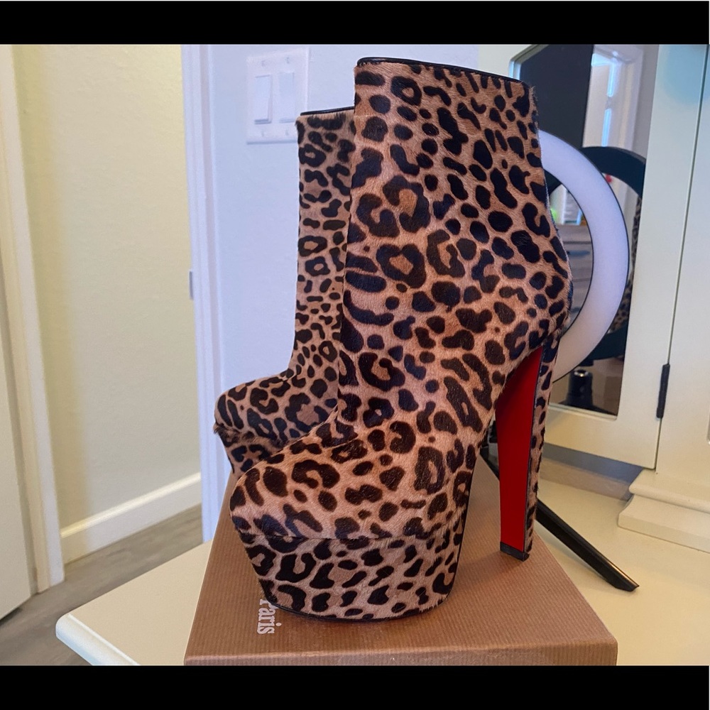 Leopard pony hair Christian Louboutin ankle boots